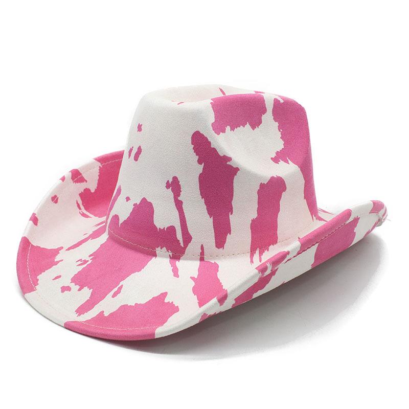 European and American suede cows pattern western style cowboy hat street shot sweet cool retro versatile top hat