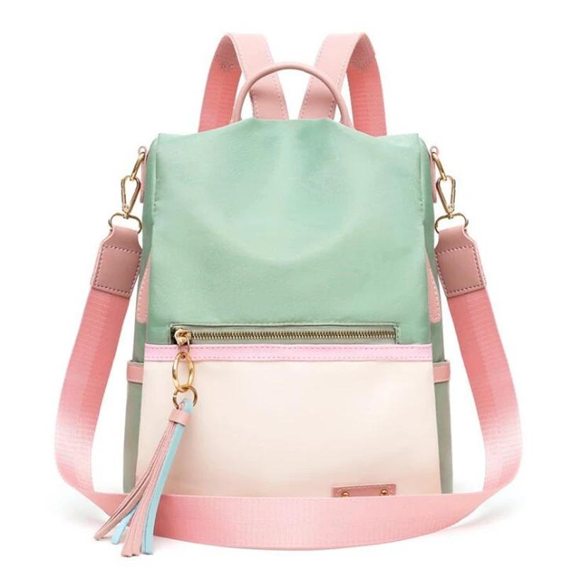 

Fashion Backpack Women Candy Color Shoulder Bag Oxford Cloth School Bag For Children Travel Knapsack Bag 27x11x30cm