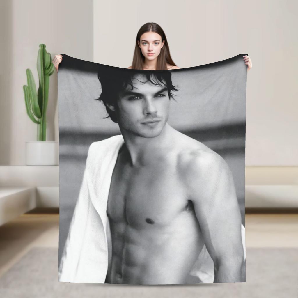 Vampire Diaries Damon Salvatore Blankets Velvet Spring/Autumn  Portable Warm Throw Blankets for Sofa Bedroom Bedspread