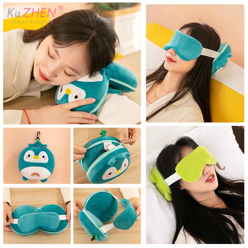 New 2 In 1 Portable Sleeping Mask Neck Pillow For Travel Eye Cover U-shaped Flight Sleep Rest Office Napping Sleeping Pillows