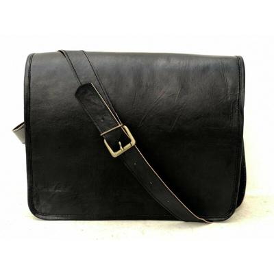 Classic Black Men's Genuine Goat Leather Handmade Messenger Laptop Shoulder Bag