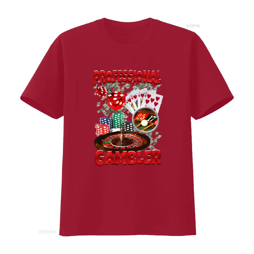 Professioneller Glücksspieler T-Shirt Lustiges Casino-Themen-Design Poker Würfel Chips Spielkarten Für Freund vintage Leicht