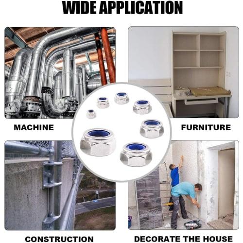 TAORAYO 50-Piece Hex Lock Nut, Nylon Lock Nut, 304 Stainless Steel, Hex Head Nut with Nylon Insert, Self-Locking, Replacement Part for Cars, Bicycles,