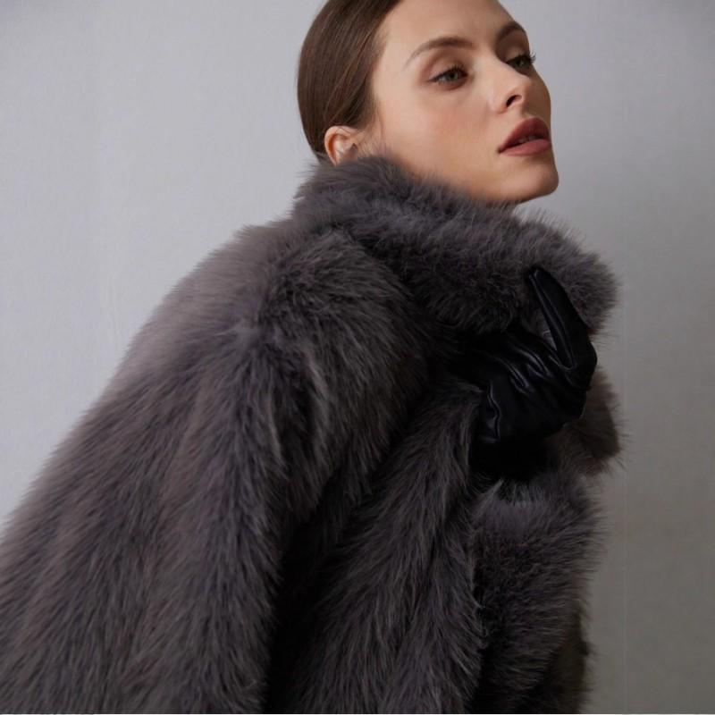 Womens Faux Fur Coat Streetwear Turn Down Collar Winter Outerwear Adults