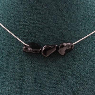 Stones and Minerals. 3-pearl Necklace Tourmaline Schorl from Brazil Steel Chain Necklace for Women and Men. Customizable Size.