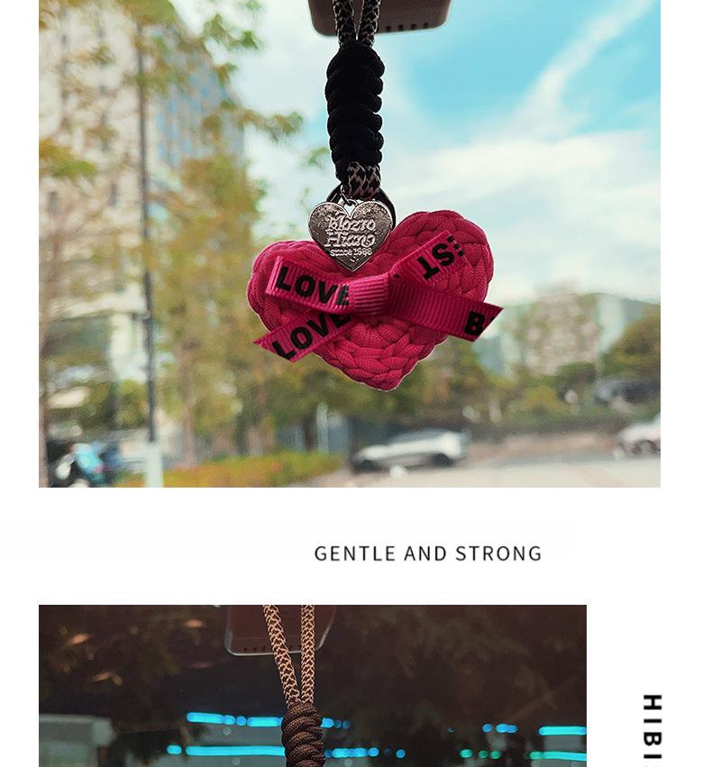 Hand-Knitted Rose Red Heart Rearview Mirror Ornament - Cute Wool Pendant for Car Interior