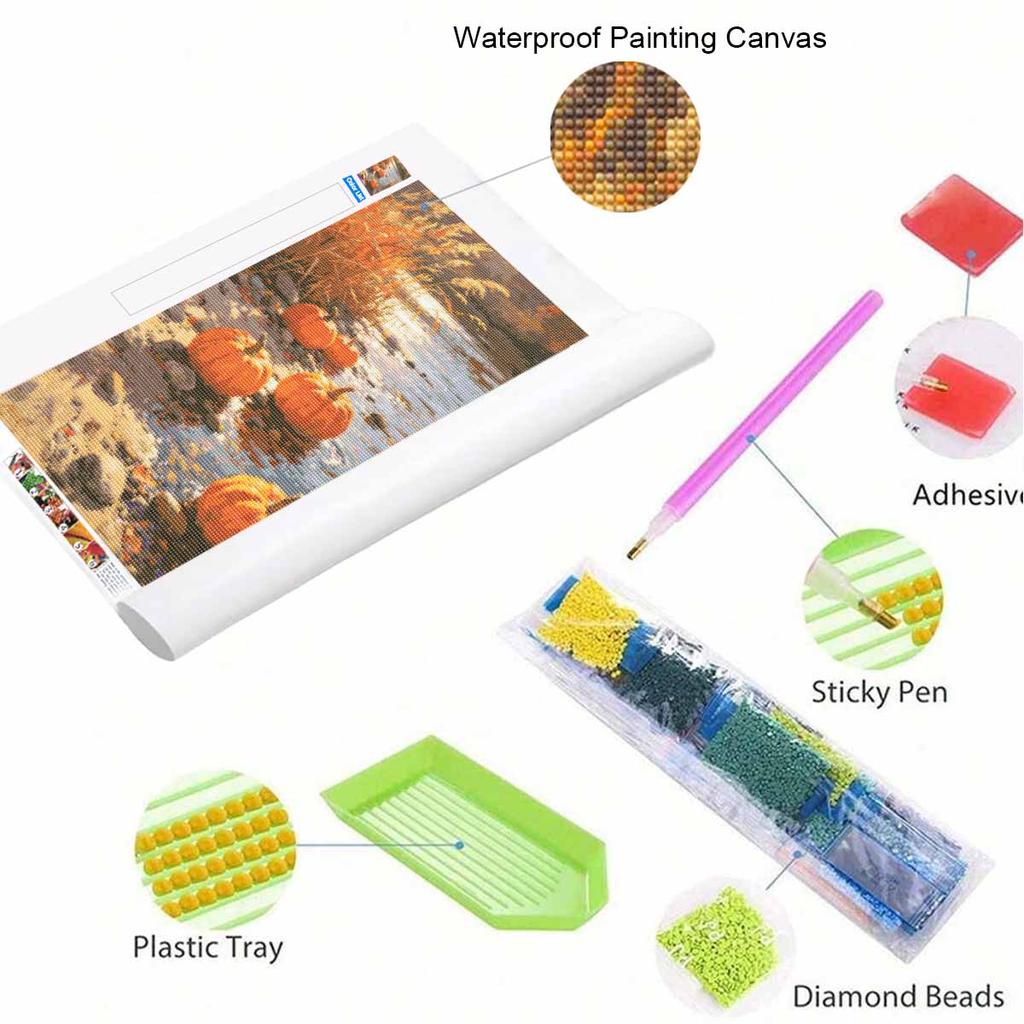 5D Diamond Painting Kit Pumpkins On Riverbank Full Drill Canvas Art DIY Rhinestone Craft for Modern Wall Decor