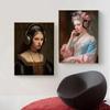 Neo Renaissance Funny Portrait Poster Girl Wearing Headphones Art  Retro Canvas Painting Prints Wall Bedroom Home Decoration