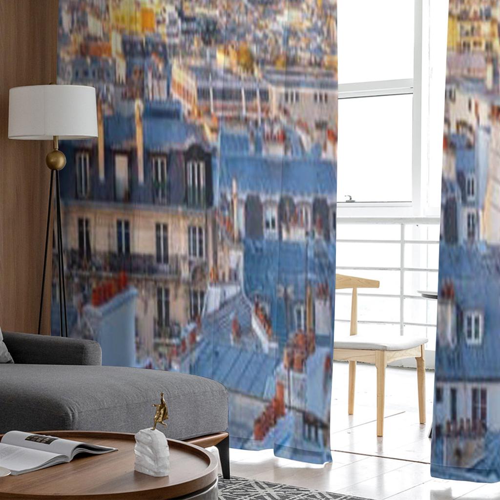 Aerial View Of Paris City Skyline With Facades Tulle Sheer Curtains for Living Room Kitchen Decoration Voile Organza Curtains