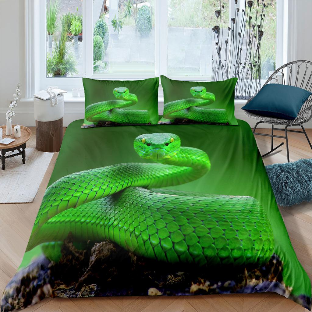 Snake Duvet Cover Set 3D Python Polyester Comforter Cover Reptile Tropical Theme Quilt Cover For Kid Boy Girl Bedroom Full Size