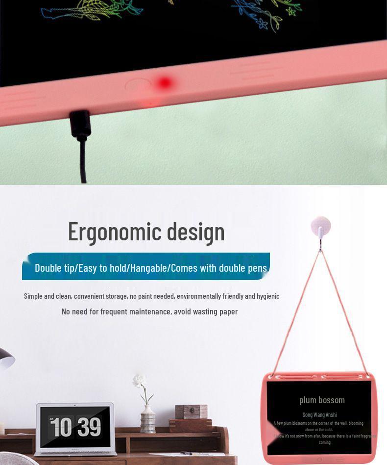 15" Rechargeable LCD Writing Board: High-Brightness Color Drawing Tablet for Smart Office and Children's Early Education.