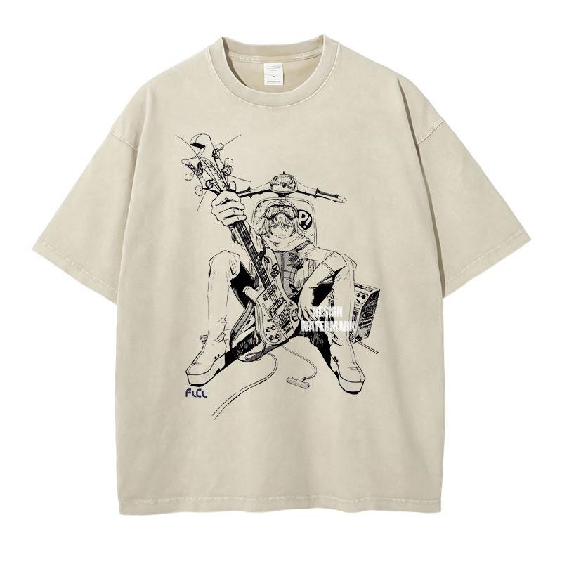 Anime Haruhara Haruko Tshirt Oversized Vintage Washed FFLCL T Shirts Retro T Shirt FFooly CCooly Unisexga Tops Tees Unisex Cotton S