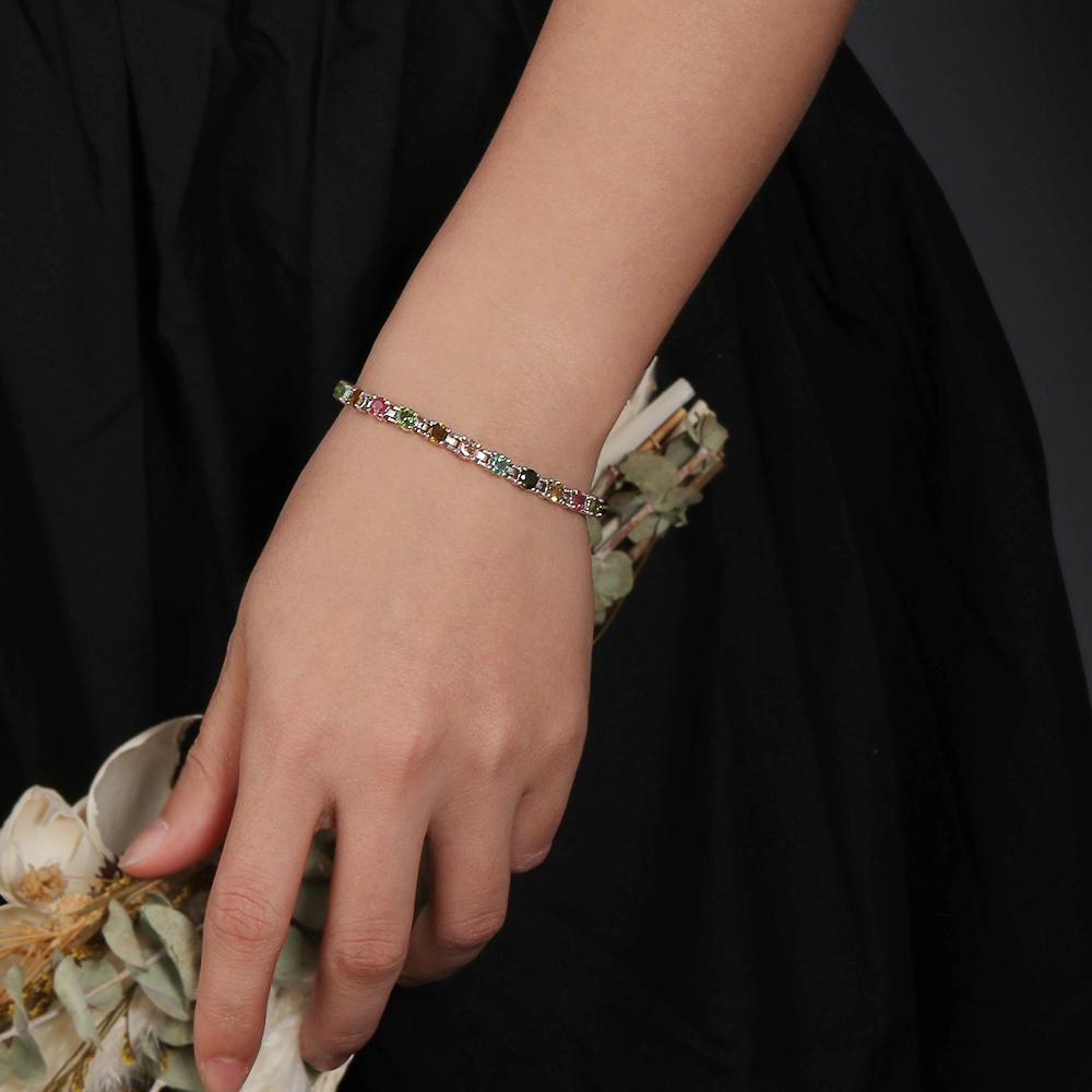 Gorgeous light luxury design Multi-colored natural Tourmaline Gems Bracelet 925 Silver jewelry for women Wedding & banquet gifts