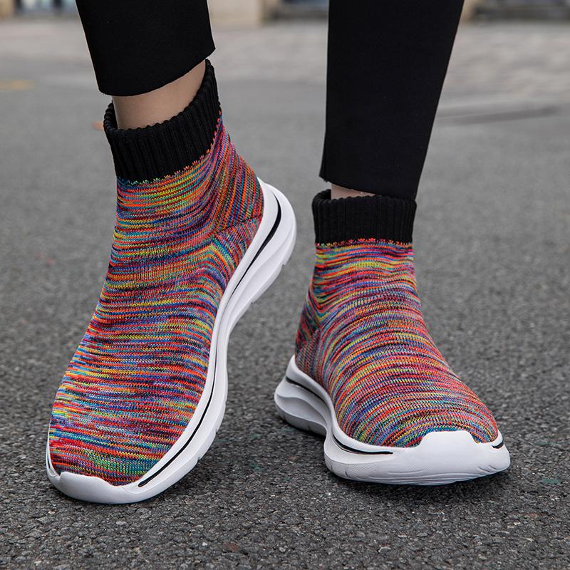 High‑Top Sock Shoes Women Slip‑On Casual Sneakers Breathable Knitted Sports Shoes Lightweight Non‑Slip Walking Footwear