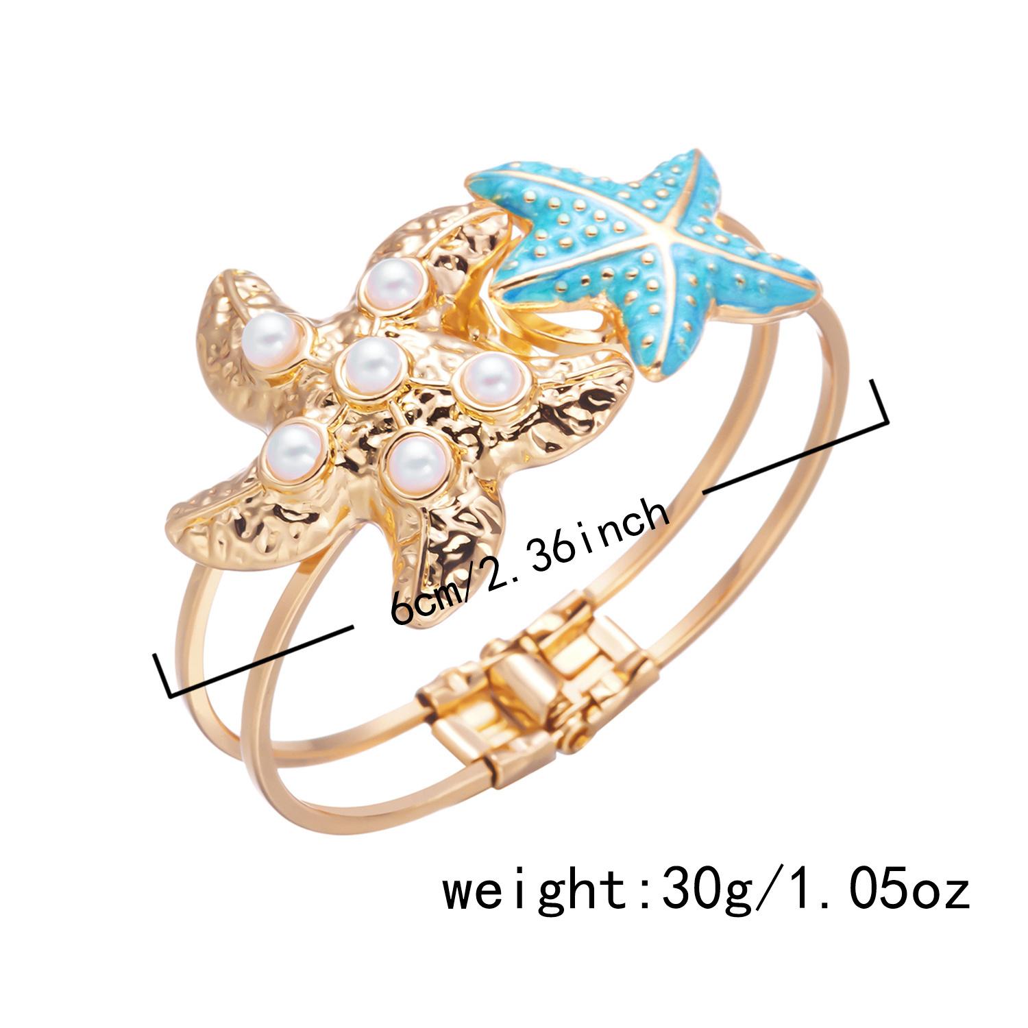 

Dopamine Starfish Imitation Pearl Bracelet for Women Boho Gold Pated Enamel Bangle Summer Beach Dainty Wrist Jewelry Gift