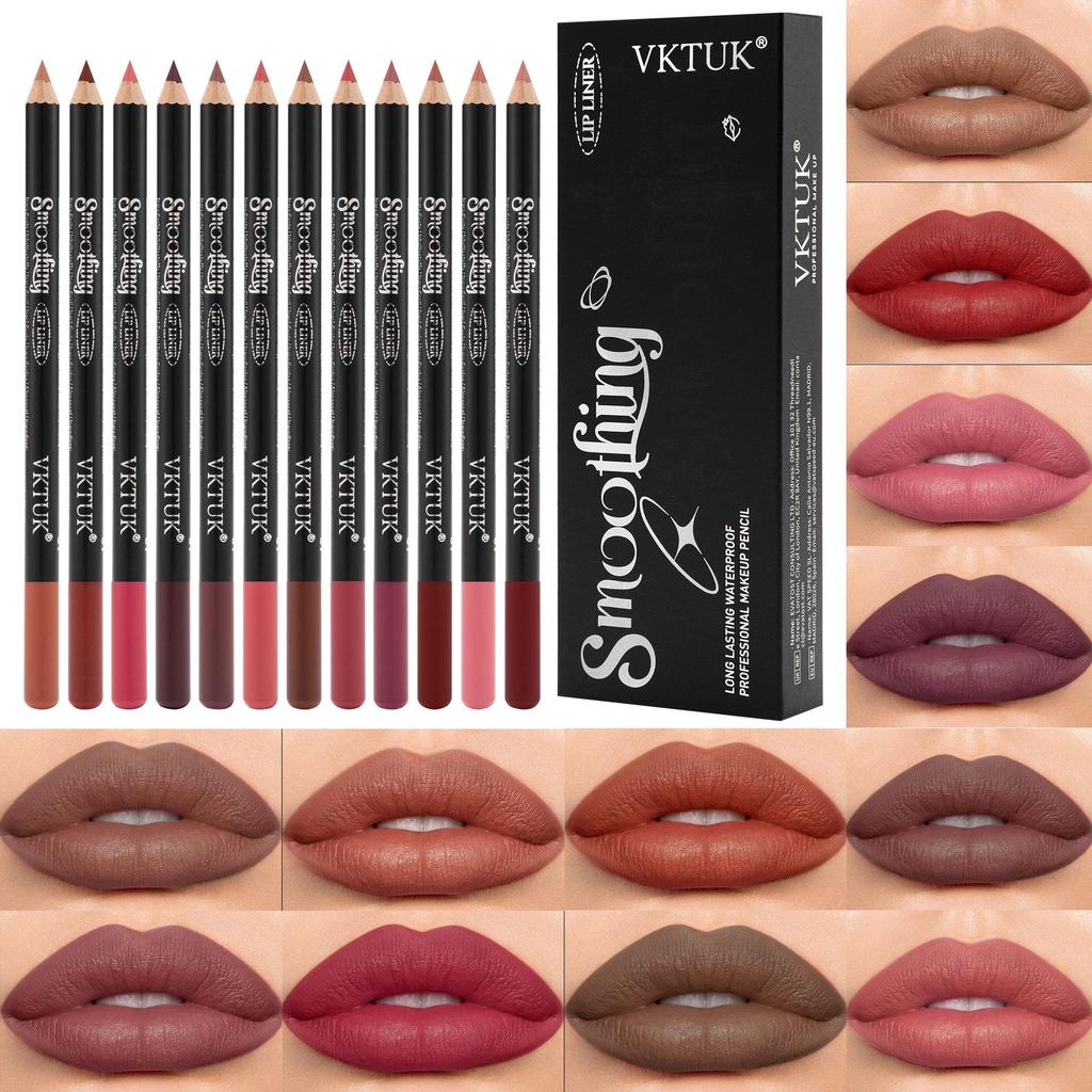 VKTUK 12-Color Matte Lip Liner Set - Non-Stick, Bestseller Makeup Lipstick Pen