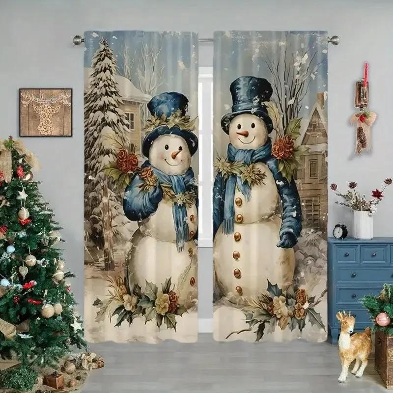 

Набор из 2 веселых штор с принтом снеговика, полиэстер, рождественский holiday декор для окна, уютный дом, светоблокирующие, с карманной петлей W100*H70(CM)-Rod Pocket&1PCS