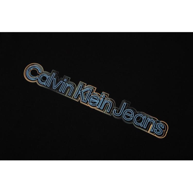 Calvin Klein Layered Reflective Letter Print Slim Fit Short Sleeve T-Shirt Men Tops Space-Black J325512-BEH