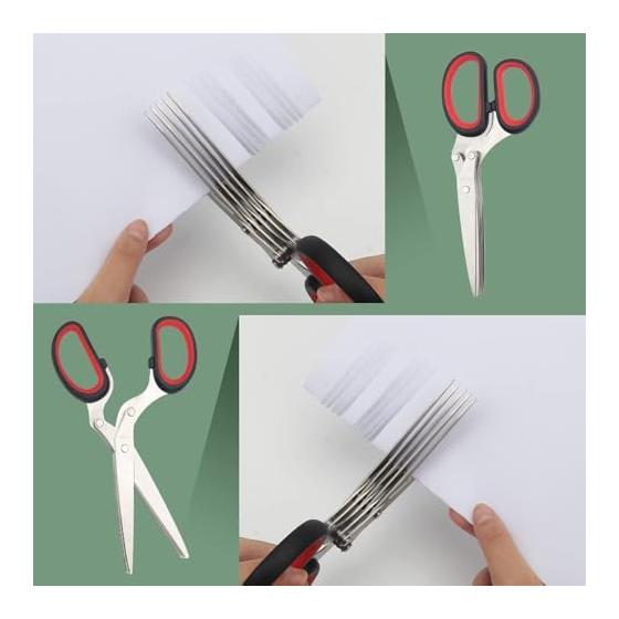 Shredder Scissors, 5 Blades, Stainless Steel, Envelopes, Details, Personal Information, Large Volume Cutting, Multipurpose Scissors, Special Brush