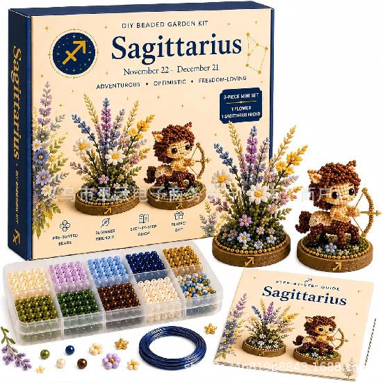 12 Zodiac Signs DIY Beaded Garden Kit, Handmade Bead Flower & Figurine Craft Set, Creative Hobby Decor Gift