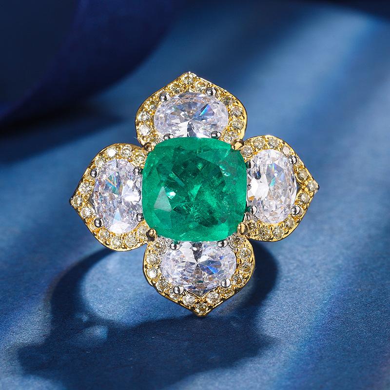 Jewelry Retro Simulation Emerald Pink Diamond Inlaid Princess Square Flower Set Main Stone 10 * 10