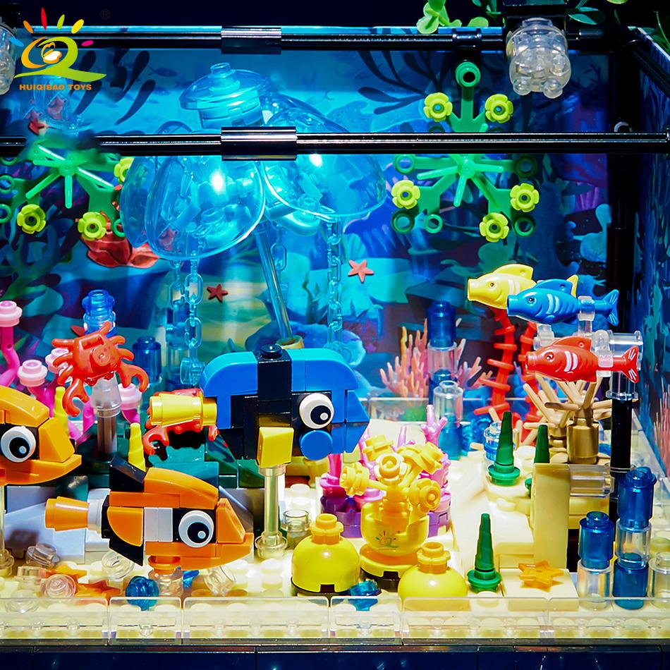 Non-Toxic Moc Fishbowl Aquarium Building Blocks Sea Turtle Fish Tank With Light Bricks City Construction Toys For Children Kids