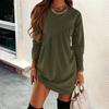 Women Crew Neck Long Sleeve Irregular Ruched Casual Sweatshirt Mini Dress