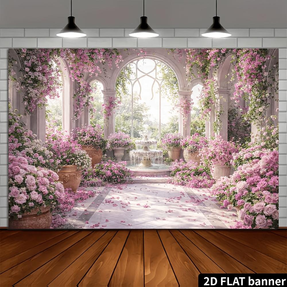 2D Planar European-style Arched Rose Garden Background Fabric Made of Polyester for Home Wall Decoration