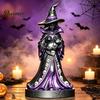 Resin Witch Sculpture for Shelf Display Halloween Figurine, Gothic with Black Cat Ornament, Dark Detailed Ornament Fantasy Tabletop Statue Home