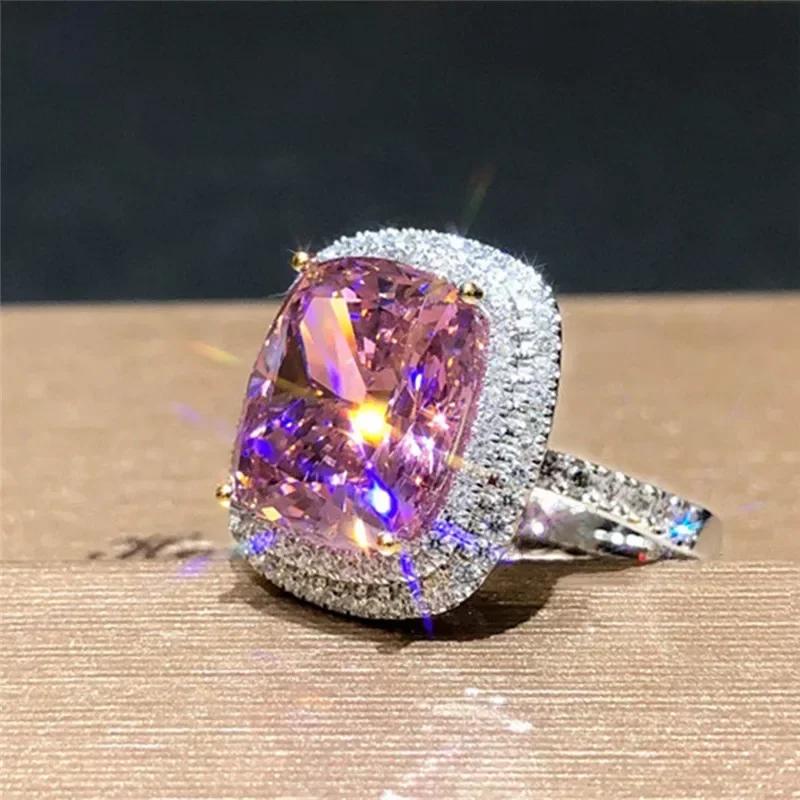 New Big Pink Cubic Zirconia Wedding Ring For Women Romantic Bridal Fashion Jewelry For Marriage Ceremony Party