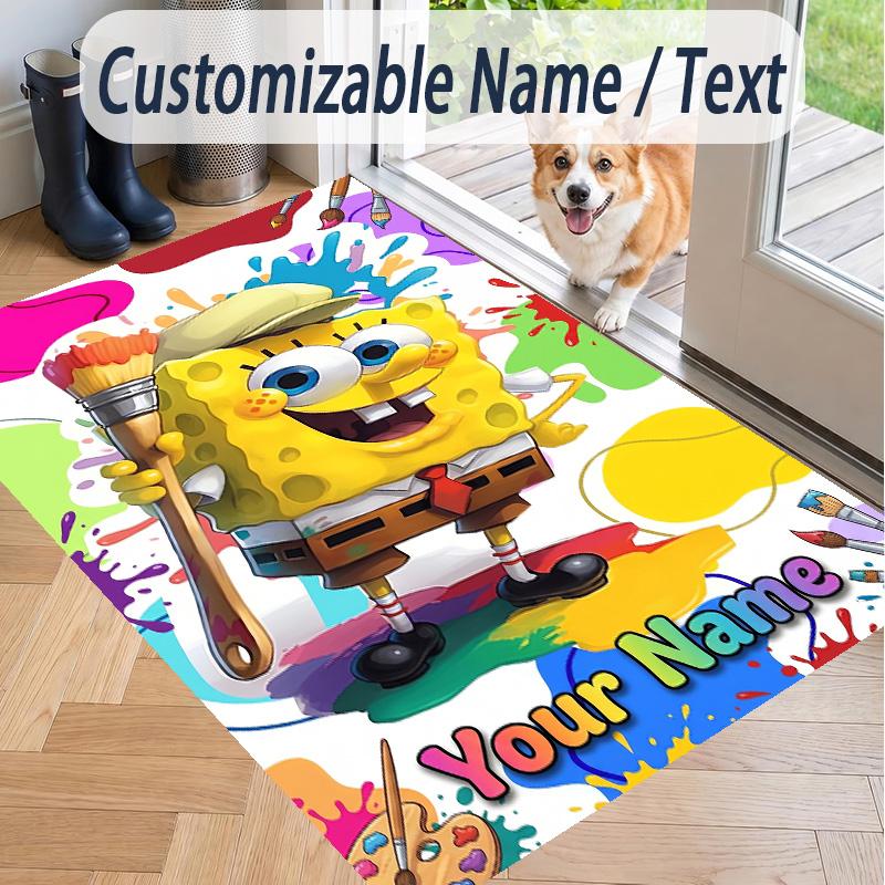 Custom Text SpongeBob Pattern Floor Rug Soft Indoor Carpet Mat Living Room Bedroom