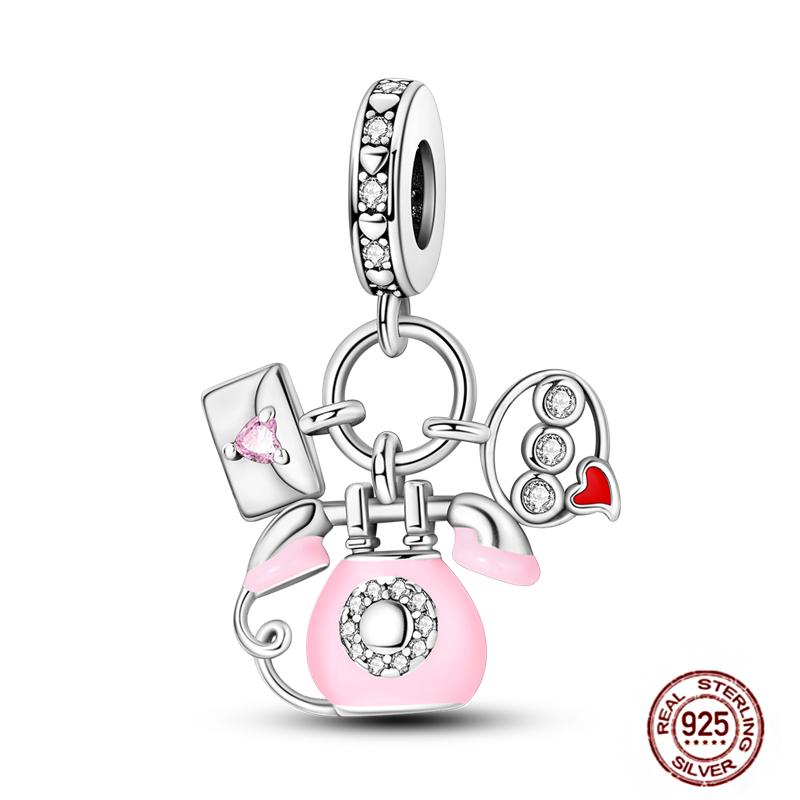 Pink Purple Series Charms Copper Murano Glass Butterfly Animal Paw Print Clasp Charm Beads Fit Original Bracelet Diy Jewelry