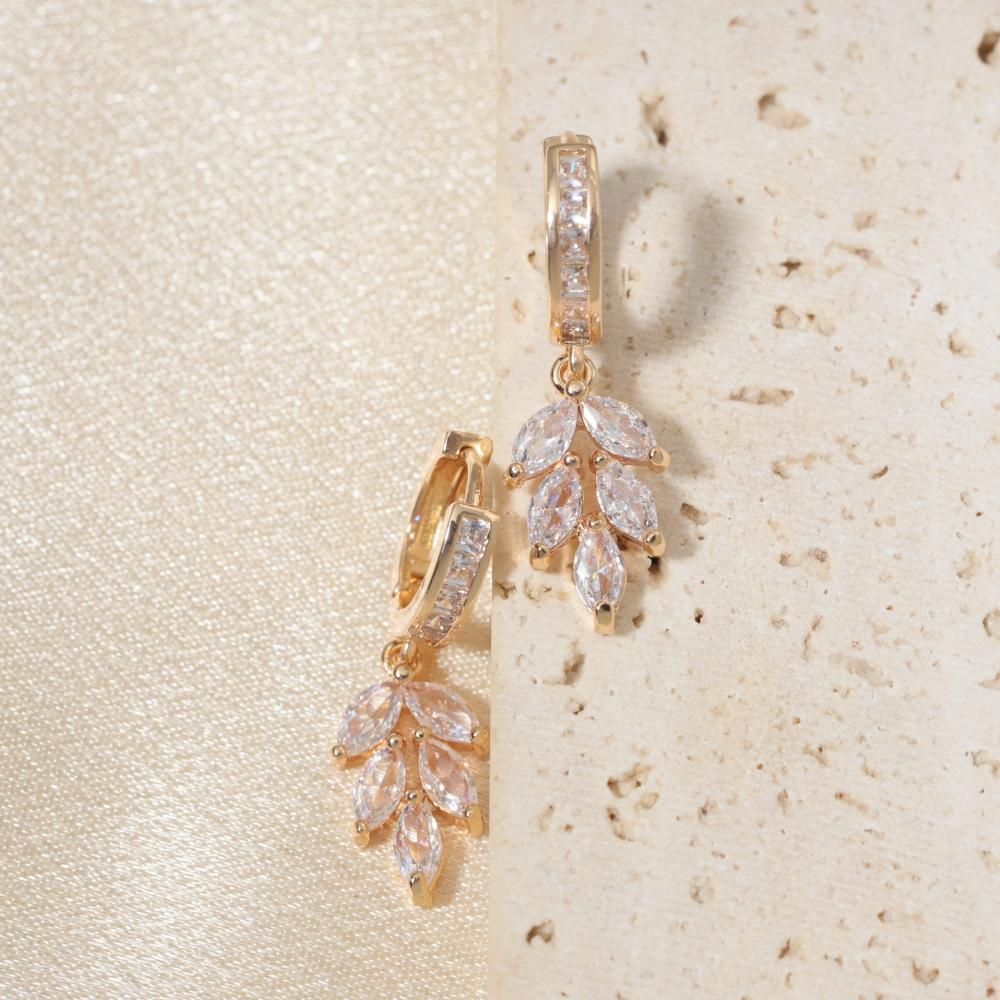Luxury Leaves Zirconia Dangle Earrings for Women Jewelry