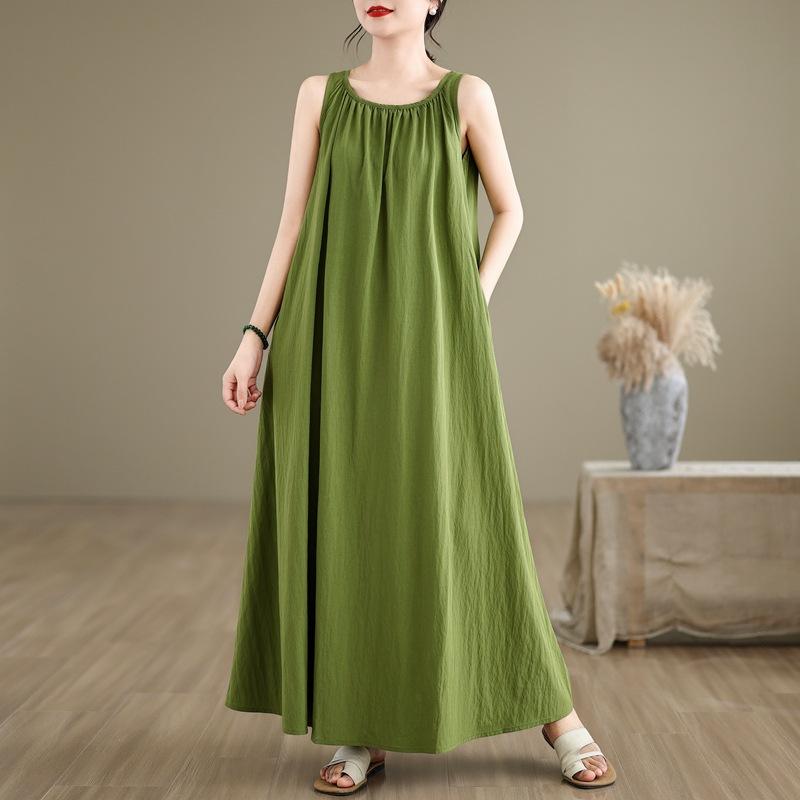 Summer New Wear Free Series Slack Lazy Skirt Minimalist Sleeveless Medium and Long Dress Women