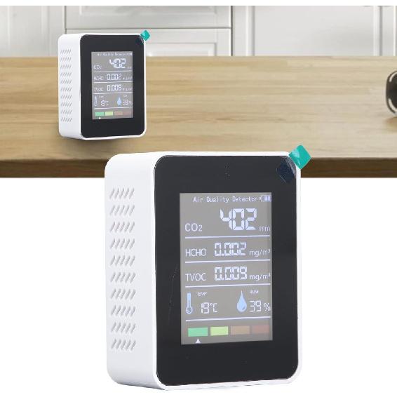 Air Quality Monitor 5-in-1 Detector for CO2, TVOC, HCHO LCD Display Temperature Humidity Detector