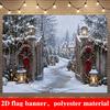 1Pcs Red Bow Christmas Wreath Snowy Town Decoration Background Xmas Backdrop Decorations For Photo Studio Photo Booth Party