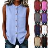 Camicetta Casual Senza Maniche da Donna con Collo Alto Bottoni Tasca Frontale Leggera Top Estivo