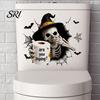 Autocollants de Couvercle de Siège de Toilette Halloween Accents de Maison Salle de Bain, Décor Festif Fantôme Squelette Fissure 3D Effrayante pour Invités Autocollants de Couvercle de Réservoir, Imperméable