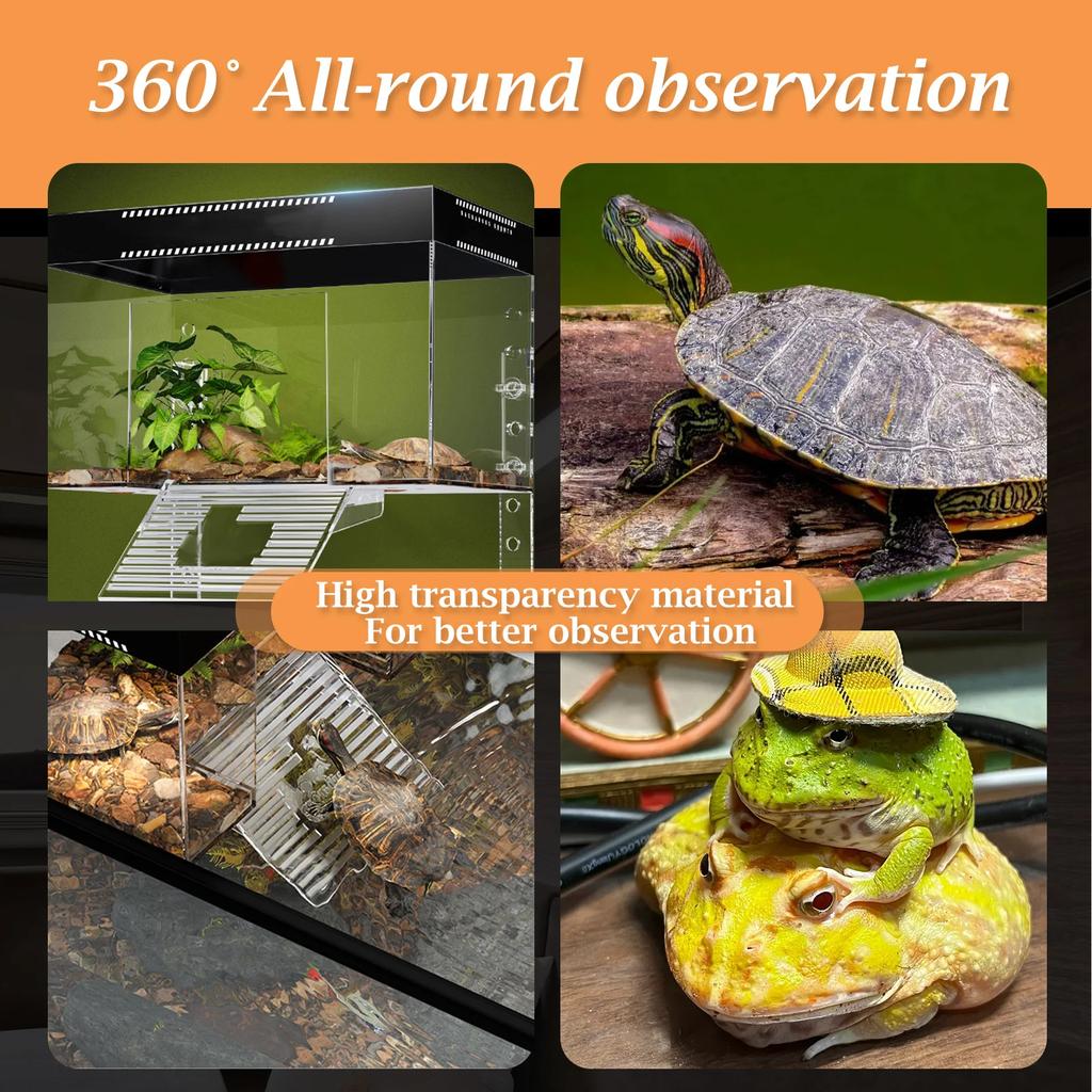Turtle Topper Basking Platform Adjustable Height Hanging Turtle Basking Land with Ramp Transparent Aquarium Turtle Resting Tank