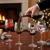 2D Hand Painted Christmas Wine Glass Poinsettia Red Wine Cup Glassware Clear Stemmed Cup Home Bar