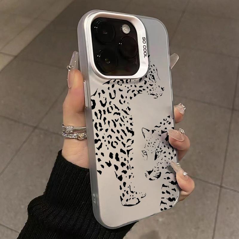 Phone Case for iPhone 15 13 14 Pro Max 11 12 Pro Mini X XR XS 7 8 Plus SE2 Fashion Pink Leopard Electroplate Hard Matte Cover