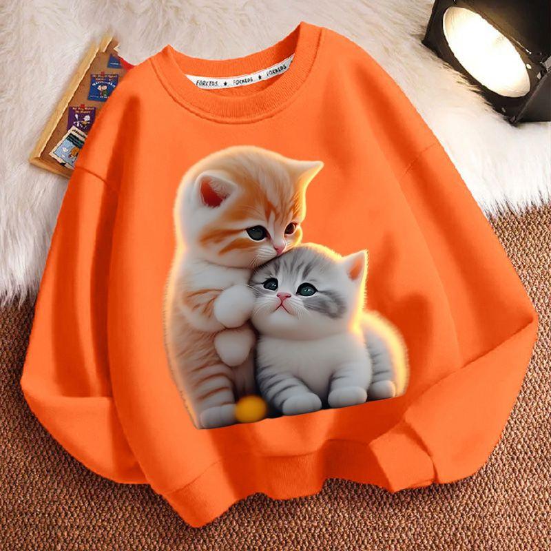 Children's Little Cat Hoodies for Autumn and Winter, Casual Long-sleeved Hoodies for Boys and Girls