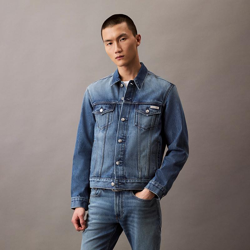 Calvin Klein Ss25 Trendy American Vintage Lapel Denim Jacket Men Jackets Denim-Blue 4LB772G