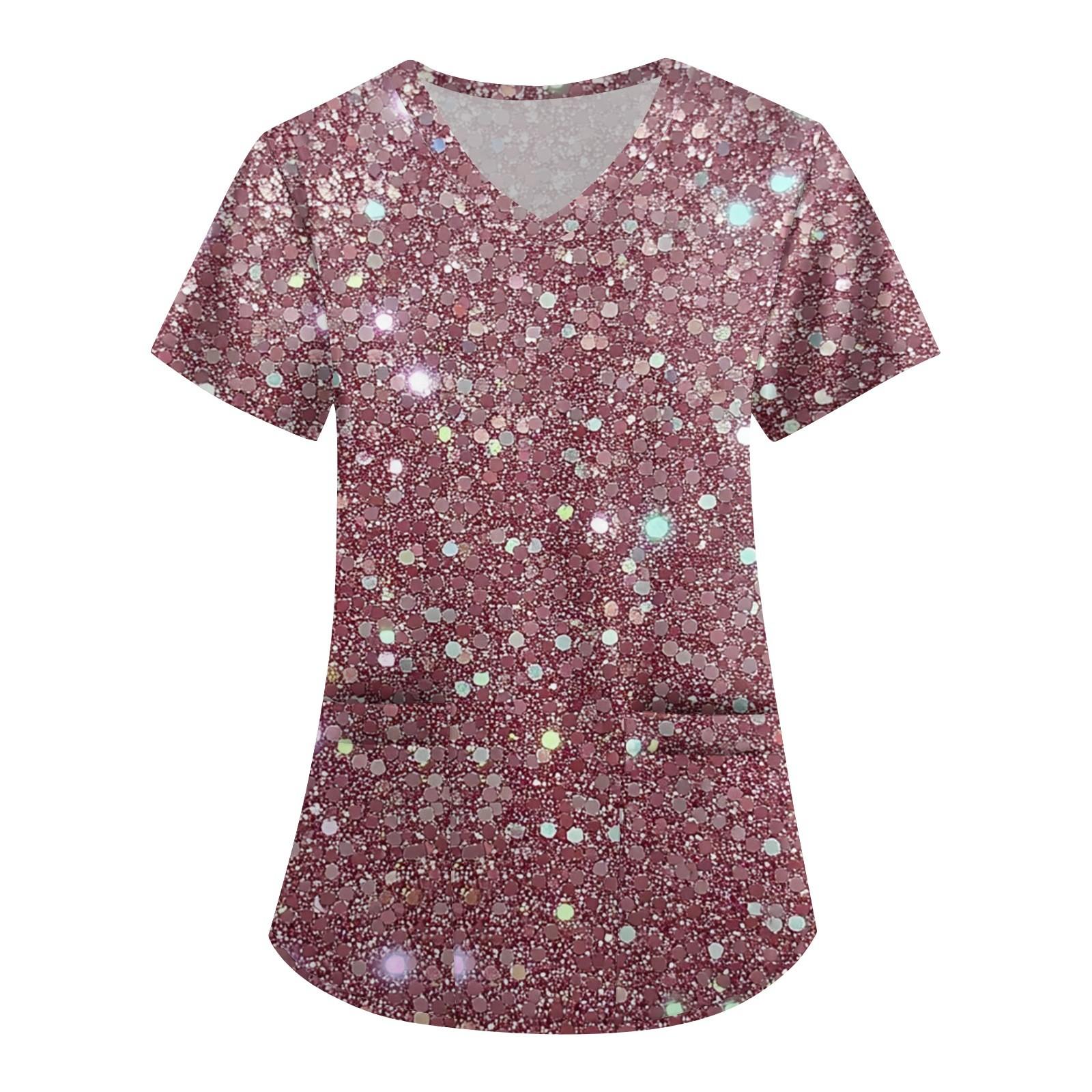 

Short Sleeve For Women Fashion V Neck Retro Print Waist Wrapped Top T-shirt XXL розовый
