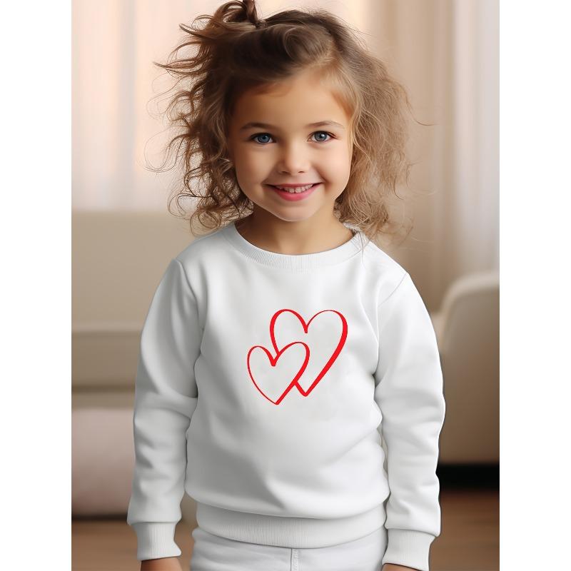 European Sizes Kids Hearts Pattern Crew Neck Long Sleeve Sweatshirt For Spring Fall Christmas Gift