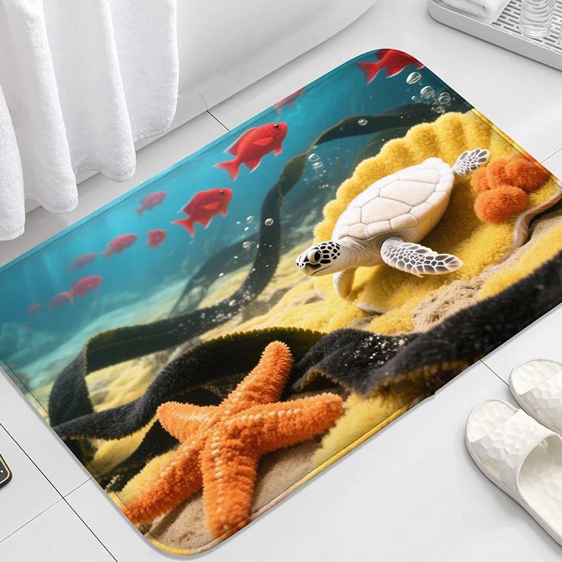 Bunte Badezimmertür-Matte mit Seestern-Muster, wasserabsorbierender kleiner Teppich, Toilettensitz-Matte, dekorative Bodenmatte, maschinenwaschbar