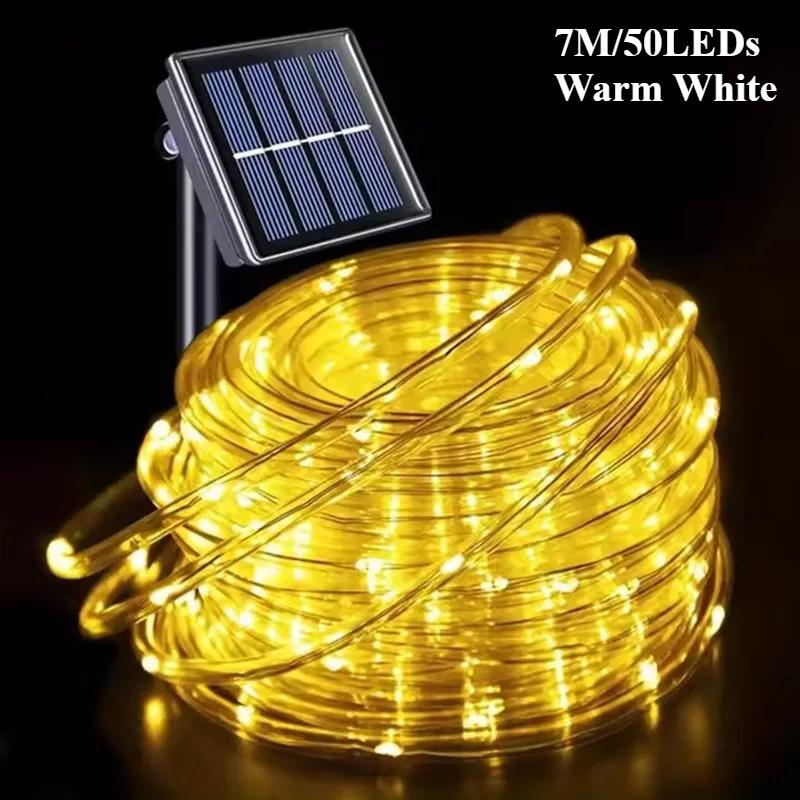 LED Solar String Lights Garden Waterproof Tube Rope Lamp Christmas Garland Fairy Lights For Outdoor Holiday Decoration Lighting
