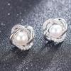 Classic White Imitation Pearl Stud Earrings For Women Silver Color Micro Paved Cubic Zirconia Bridal Wedding Jewelry Gift