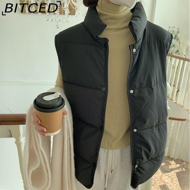 BITCED Down-Filled Cotton Vest for Women Stand-Up Collar, Short-Length Autumn/Winter Loose-Fit Cotton Jacket Lightweight Vest Outerwear