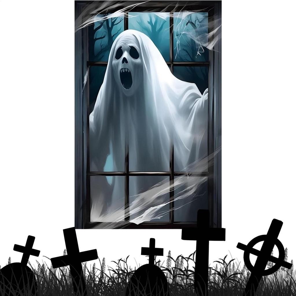 Halloween Window Cover Halloween Female Ghost Window Clings Holiday Door Poster Home Decor For Apartment Porch Outdoor Interior